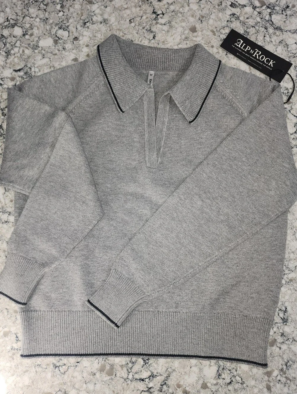 Alp N Rock Ladies Soren Polo Silver Gray Collared Knit Sweater Size Med. - Picture 2 of 7